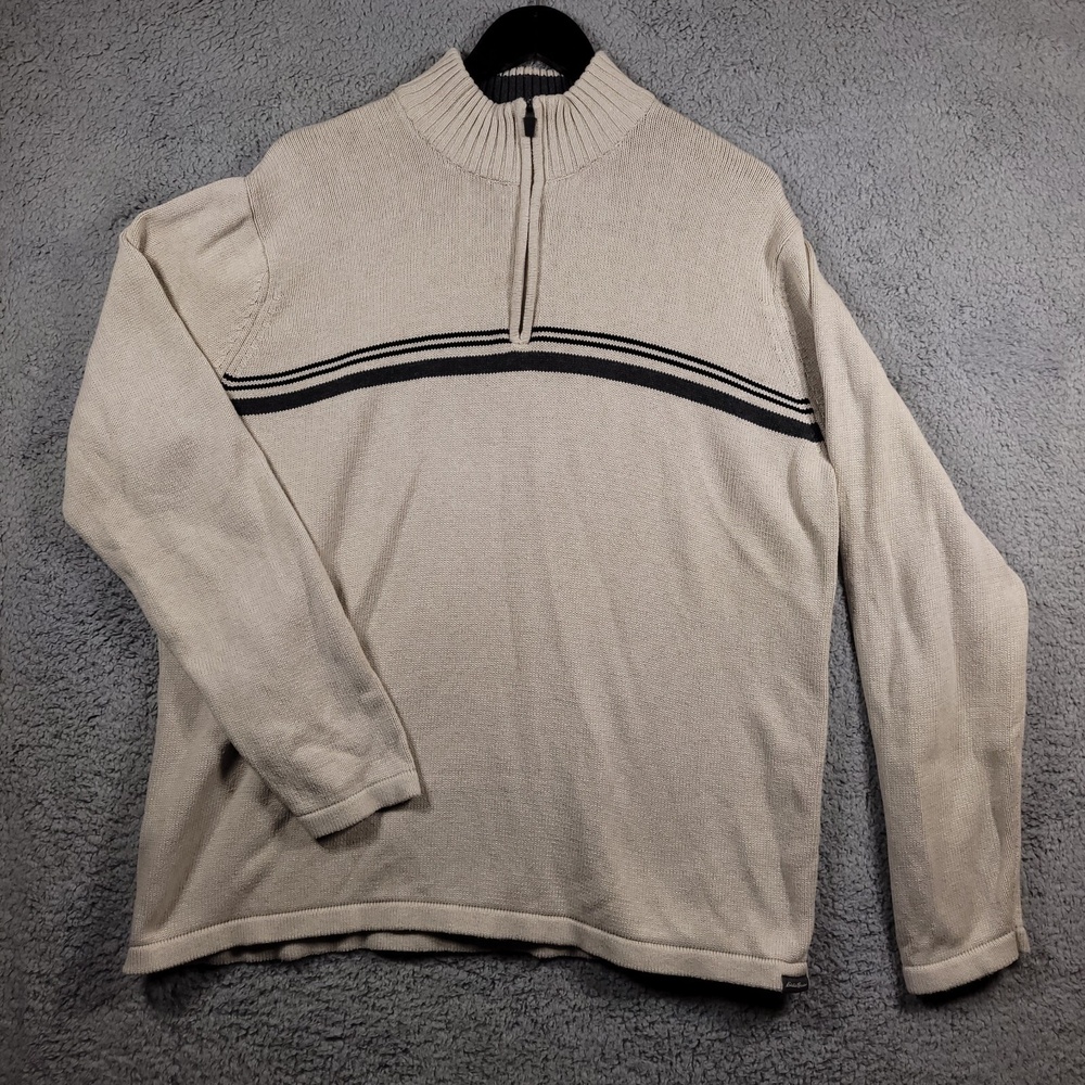 Eddie Bauer Mens 2XL Mock‎ Neck Quarter Zip Long Sleeve Sweatshirt Cream YKK